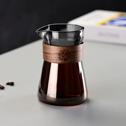17Oz/500Ml Glass Coffee Pot Carafe with Wood Heat-Resistant Layer, High Borosilicate Espresso Shot Glass Mug ,Coffee Accesories