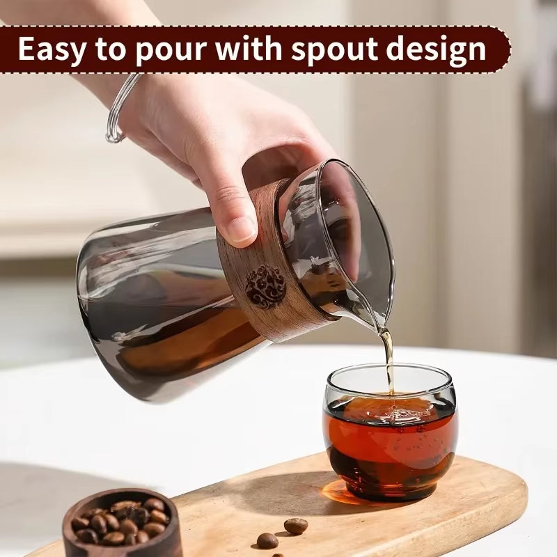 17Oz/500Ml Glass Coffee Pot Carafe with Wood Heat-Resistant Layer, High Borosilicate Espresso Shot Glass Mug ,Coffee Accesories
