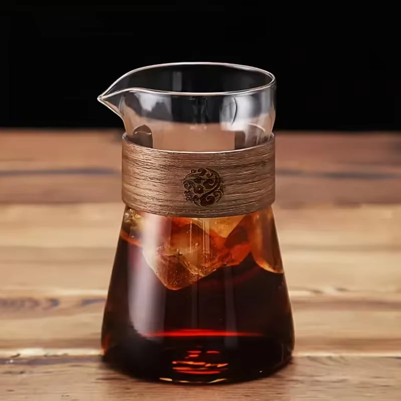 17Oz/500Ml Glass Coffee Pot Carafe with Wood Heat-Resistant Layer, High Borosilicate Espresso Shot Glass Mug ,Coffee Accesories