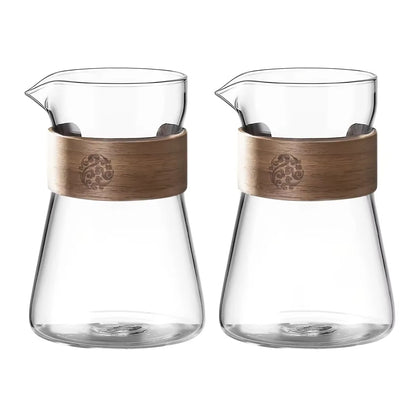 17Oz/500Ml Glass Coffee Pot Carafe with Wood Heat-Resistant Layer, High Borosilicate Espresso Shot Glass Mug ,Coffee Accesories