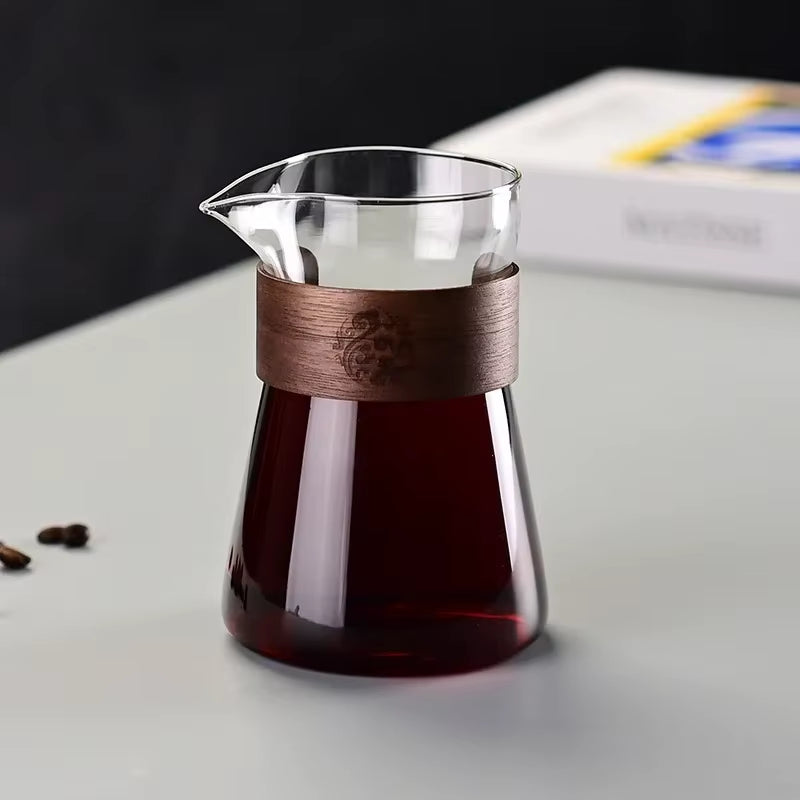17Oz/500Ml Glass Coffee Pot Carafe with Wood Heat-Resistant Layer, High Borosilicate Espresso Shot Glass Mug ,Coffee Accesories