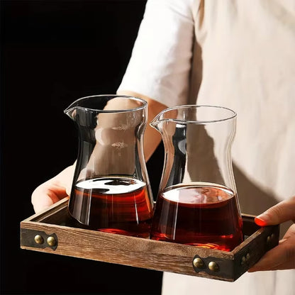 17Oz/500Ml Glass Coffee Pot Carafe with Wood Heat-Resistant Layer, High Borosilicate Espresso Shot Glass Mug ,Coffee Accesories